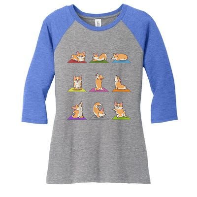 Funny Corgi Dogs Yoga Asana Poses Meditation Lovers Masters Gift Women's Tri-Blend 3/4-Sleeve Raglan Shirt