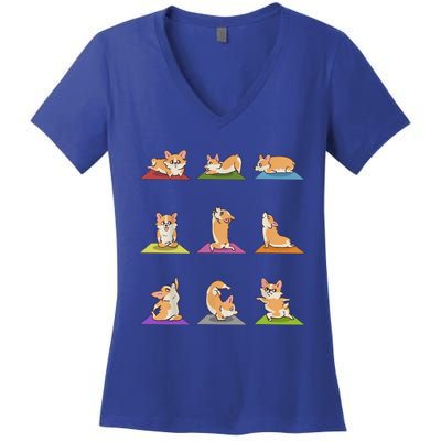 Funny Corgi Dogs Yoga Asana Poses Meditation Lovers Masters Gift Women's V-Neck T-Shirt