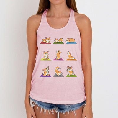 Funny Corgi Dogs Yoga Asana Poses Meditation Lovers Masters Gift Women's Knotted Racerback Tank