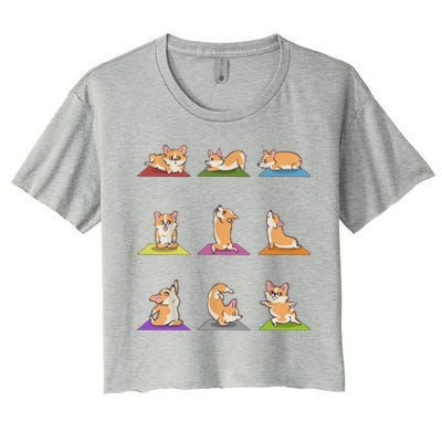 Funny Corgi Dogs Yoga Asana Poses Meditation Lovers Masters Gift Women's Crop Top Tee