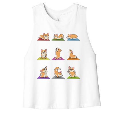 Funny Corgi Dogs Yoga Asana Poses Meditation Lovers Masters Gift Women's Racerback Cropped Tank