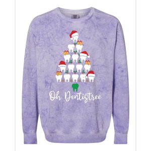 Funny Christmas Dentist Tree Dental Oh Dentistree Tooth Tree Colorblast Crewneck Sweatshirt