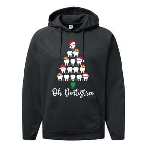 Funny Christmas Dentist Tree Dental Oh Dentistree Tooth Tree Performance Fleece Hoodie