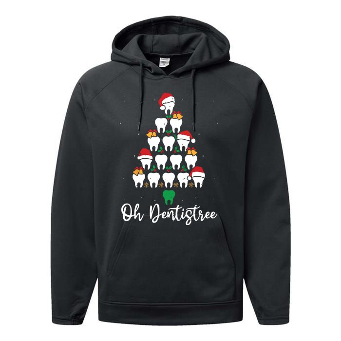 Funny Christmas Dentist Tree Dental Oh Dentistree Tooth Tree Performance Fleece Hoodie