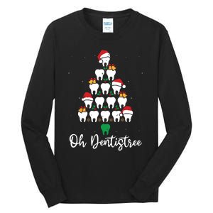 Funny Christmas Dentist Tree Dental Oh Dentistree Tooth Tree Tall Long Sleeve T-Shirt