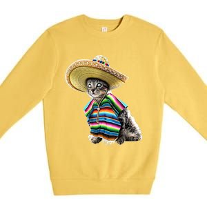 Funny Cinco De Mayo Cat Sombrero Poncho Party Gift Premium Crewneck Sweatshirt