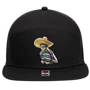 Funny Cinco De Mayo Cat Sombrero Poncho Party Gift 7 Panel Mesh Trucker Snapback Hat