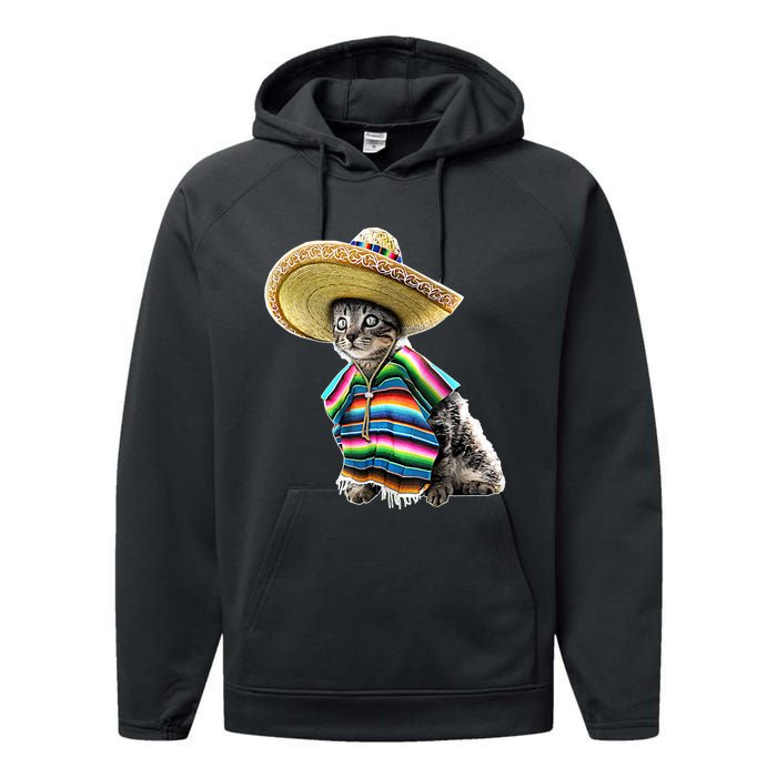 Funny Cinco De Mayo Cat Sombrero Poncho Party Gift Performance Fleece Hoodie