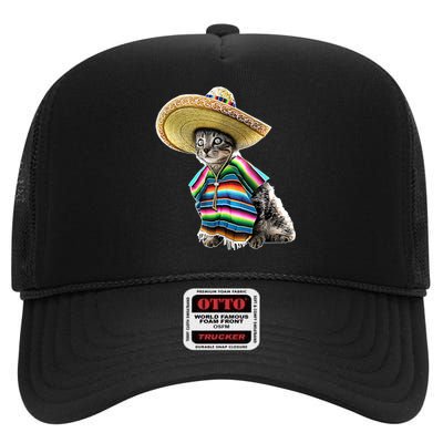 Funny Cinco De Mayo Cat Sombrero Poncho Party Gift High Crown Mesh Back Trucker Hat