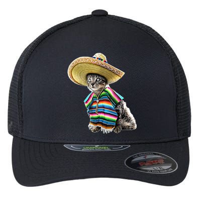 Funny Cinco De Mayo Cat Sombrero Poncho Party Gift Flexfit Unipanel Trucker Cap