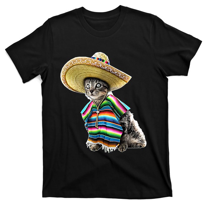 Funny Cinco De Mayo Cat Sombrero Poncho Party Gift T-Shirt