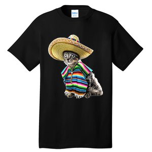 Funny Cinco De Mayo Cat Sombrero Poncho Party Gift Tall T-Shirt