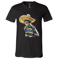 Funny Cinco De Mayo Cat Sombrero Poncho Party Gift V-Neck T-Shirt