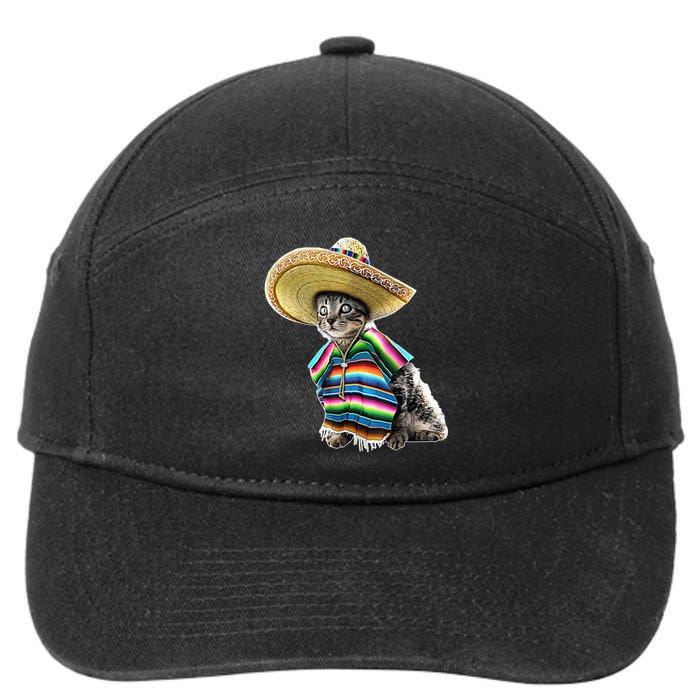 Funny Cinco De Mayo Cat Sombrero Poncho Party Gift 7-Panel Snapback Hat