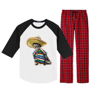 Funny Cinco De Mayo Cat Sombrero Poncho Party Gift Raglan Sleeve Pajama Set