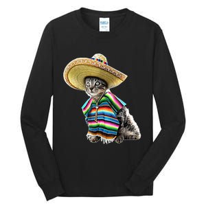 Funny Cinco De Mayo Cat Sombrero Poncho Party Gift Tall Long Sleeve T-Shirt