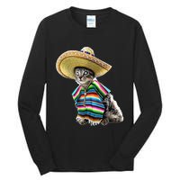 Funny Cinco De Mayo Cat Sombrero Poncho Party Gift Tall Long Sleeve T-Shirt