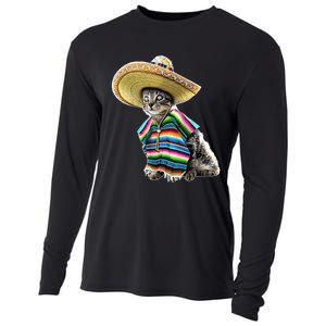 Funny Cinco De Mayo Cat Sombrero Poncho Party Gift Cooling Performance Long Sleeve Crew