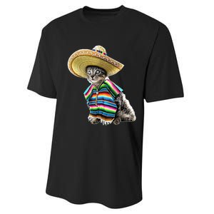 Funny Cinco De Mayo Cat Sombrero Poncho Party Gift Performance Sprint T-Shirt