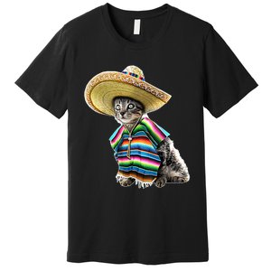 Funny Cinco De Mayo Cat Sombrero Poncho Party Gift Premium T-Shirt