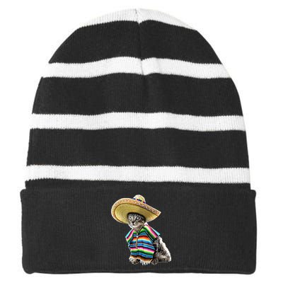 Funny Cinco De Mayo Cat Sombrero Poncho Party Gift Striped Beanie with Solid Band