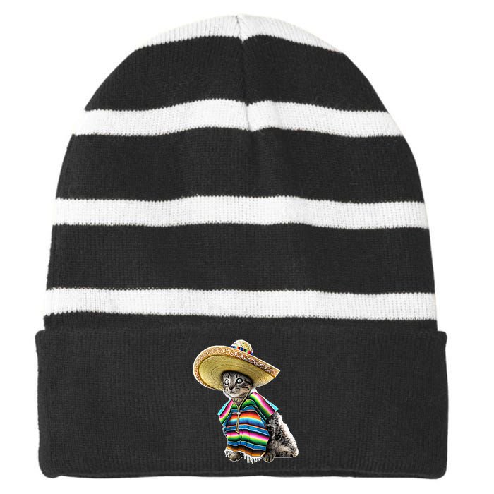 Funny Cinco De Mayo Cat Sombrero Poncho Party Gift Striped Beanie with Solid Band