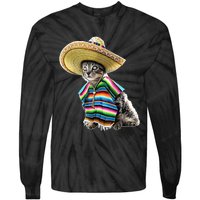 Funny Cinco De Mayo Cat Sombrero Poncho Party Gift Tie-Dye Long Sleeve Shirt