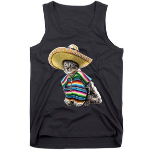 Funny Cinco De Mayo Cat Sombrero Poncho Party Gift Tank Top