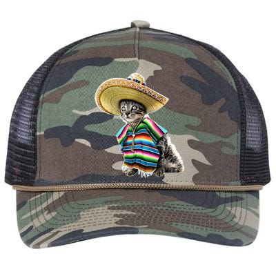 Funny Cinco De Mayo Cat Sombrero Poncho Party Gift Retro Rope Trucker Hat Cap