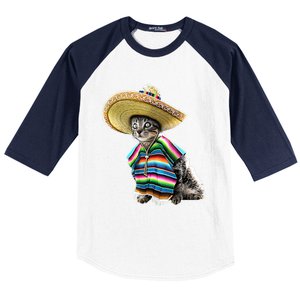 Funny Cinco De Mayo Cat Sombrero Poncho Party Gift Baseball Sleeve Shirt