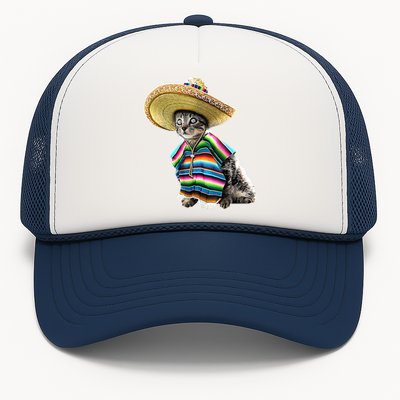 Funny Cinco De Mayo Cat Sombrero Poncho Party Gift Trucker Hat