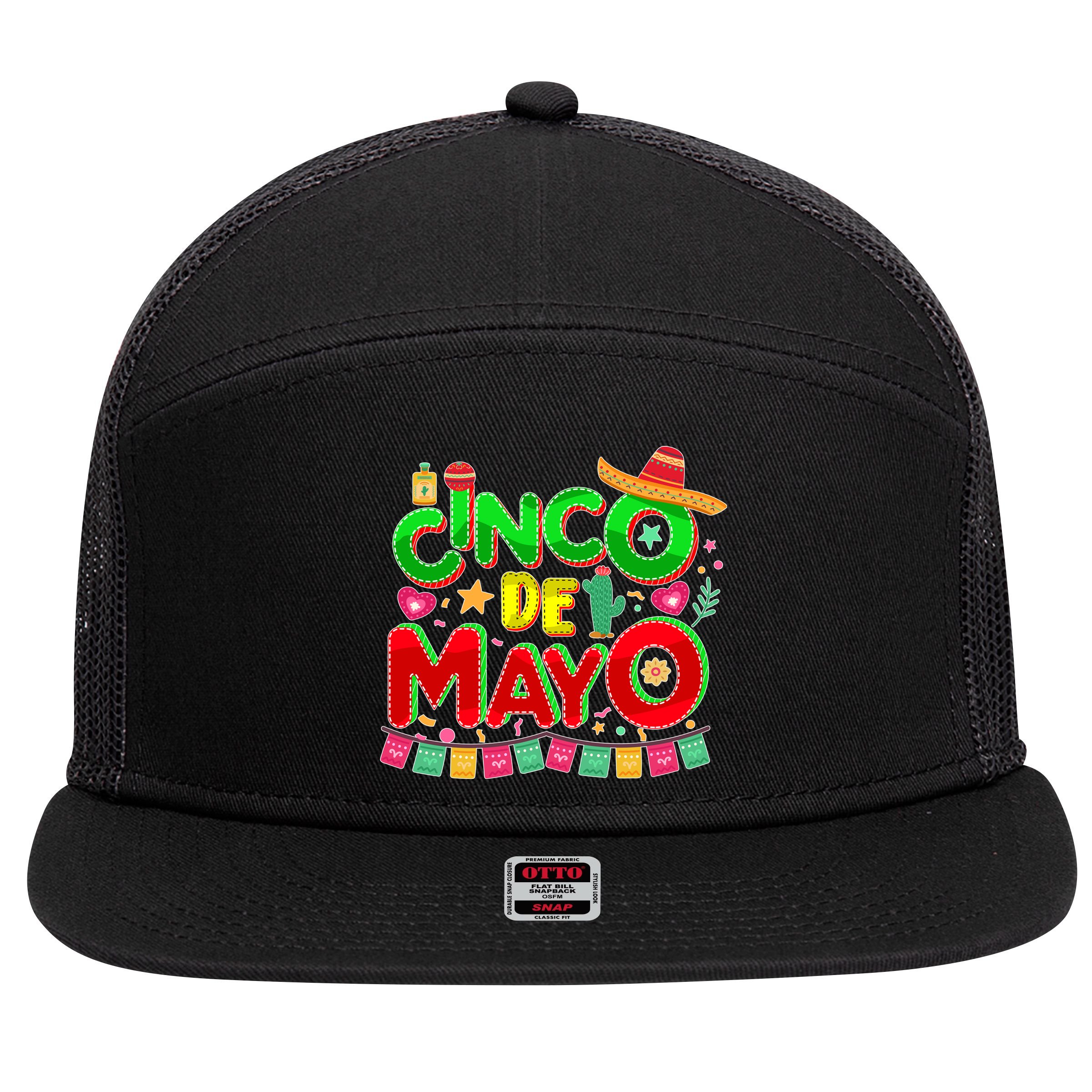 Festive Cinco De Mayo 7 Panel Mesh Trucker Snapback Hat