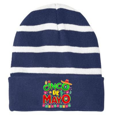 Festive Cinco De Mayo Striped Beanie with Solid Band