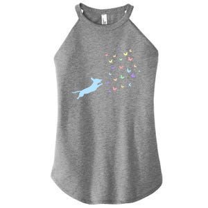 Funny Cute Dachshund Chasing Butterflies Gift Women’s Perfect Tri Rocker Tank