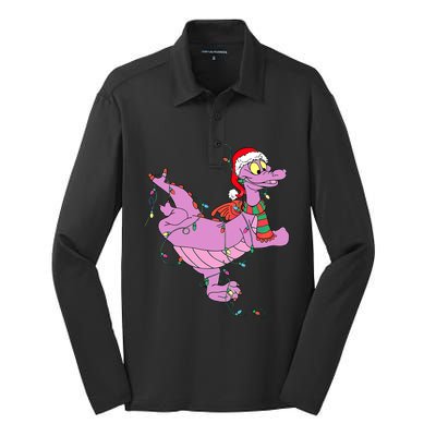 Funny Cute Dragon Figment Lights Christmas Silk Touch Performance Long Sleeve Polo