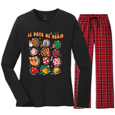 Funny Christmas Dermatology Nurse 12 Days Of Derm Nursing Women's Long Sleeve Flannel Pajama Set 