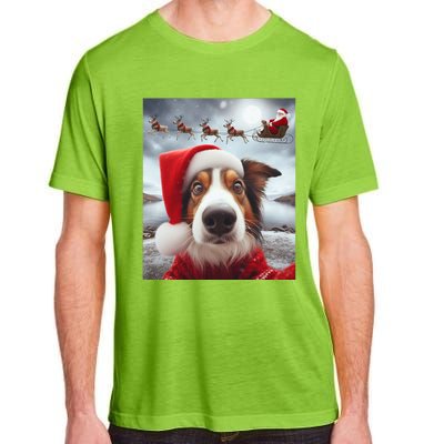 Funny Christmas Dog With Santa Dog Selfie With Santa Adult ChromaSoft Performance T-Shirt