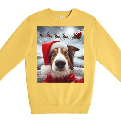 Funny Christmas Dog With Santa Dog Selfie With Santa Premium Crewneck Sweatshirt