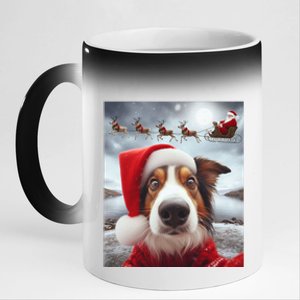 Funny Christmas Dog With Santa Dog Selfie With Santa 11oz Black Color Changing Mug