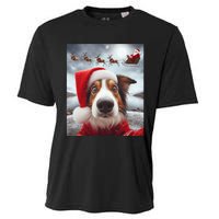 Funny Christmas Dog With Santa Dog Selfie With Santa Cooling Performance Crew T-Shirt