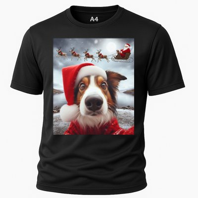 Funny Christmas Dog With Santa Dog Selfie With Santa Cooling Performance Crew T-Shirt