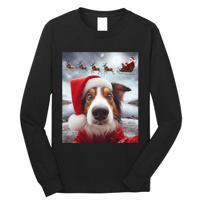 Funny Christmas Dog With Santa Dog Selfie With Santa Long Sleeve Shirt