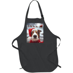 Funny Christmas Dog With Santa Dog Selfie With Santa Full-Length Apron With Pockets