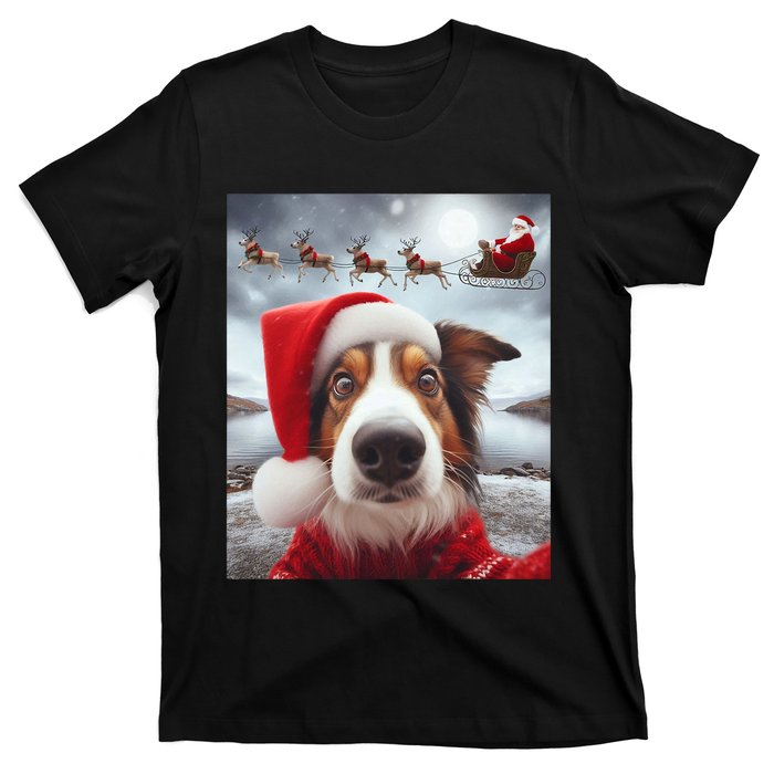 Funny Christmas Dog With Santa Dog Selfie With Santa T-Shirt