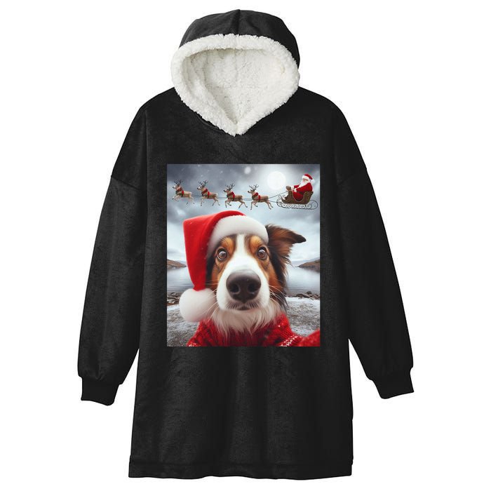 Funny Christmas Dog With Santa Dog Selfie With Santa Hooded Wearable Blanket