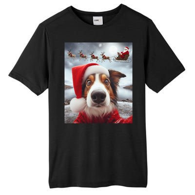 Funny Christmas Dog With Santa Dog Selfie With Santa Tall Fusion ChromaSoft Performance T-Shirt