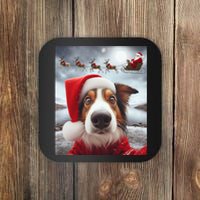 Funny Christmas Dog With Santa Dog Selfie With Santa Coaster