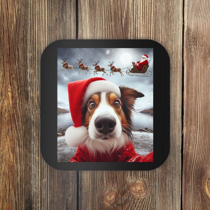 Funny Christmas Dog With Santa Dog Selfie With Santa Coaster