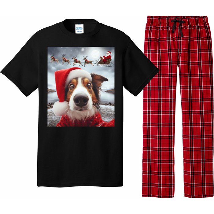 Funny Christmas Dog With Santa Dog Selfie With Santa Pajama Set