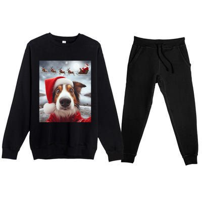 Funny Christmas Dog With Santa Dog Selfie With Santa Premium Crewneck Sweatsuit Set